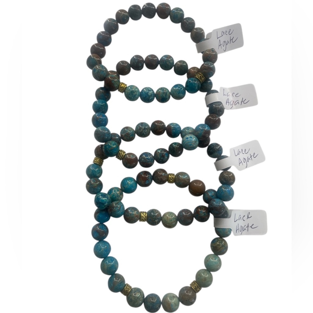 Multi-colored turquoise and brown lace agate gemstone bracelet - Picture 2 of 5